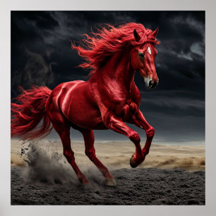 Majestueus rood paard in galop poster