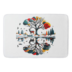 Majestueus Stag in besneeuwd winterbos Badmat