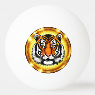 Majestueus Tijgerhoofd Met Gloeiende Gouden Lichte Pingpongballen