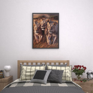 Majestueus trio zwerven door hoog gras poster