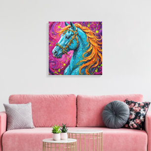 Majestueus Turquoise Arabisch Paard Impasto Canvas Afdruk
