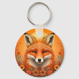 Majestueus Vossenportret Omringd door Herfstbloeme Sleutelhanger