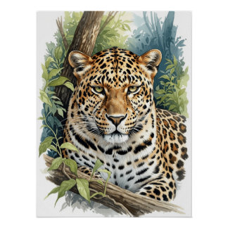 Majestueus Waterverf Portret van een Luipaard Perfect Poster
