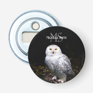 Majestueus winter sneeuwuil monogram aangepaste na button flesopener
