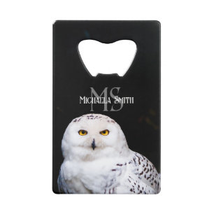 Majestueus winter sneeuwuil monogram aangepaste na kredietkaart flessenopener