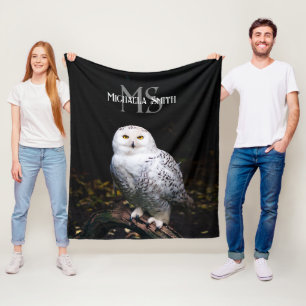 Majestueus winter sneeuwuil monogram met eigen naa fleece deken