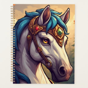 Majestueus wit paard versierd met gouden juwelen planner