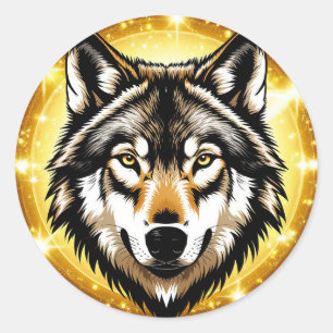 Majestueus Wolf Portret Koninklijke Wilde Geest Na Ronde Sticker