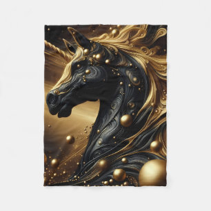 Majestueus zwart en goud eenhoorn ontwerp fleece deken