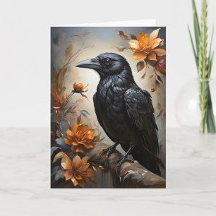 Majestueus Zwarte Raaf Portret Bomen Maan Blank Kaart