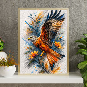 Majestueuze Adelaar Bloemkunstposter Levendig Vo Poster