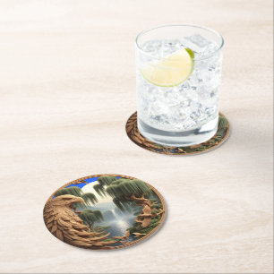 Majestueuze Adelaar die langs Waterval vliegt Ronde Kartonnen Onderzetter