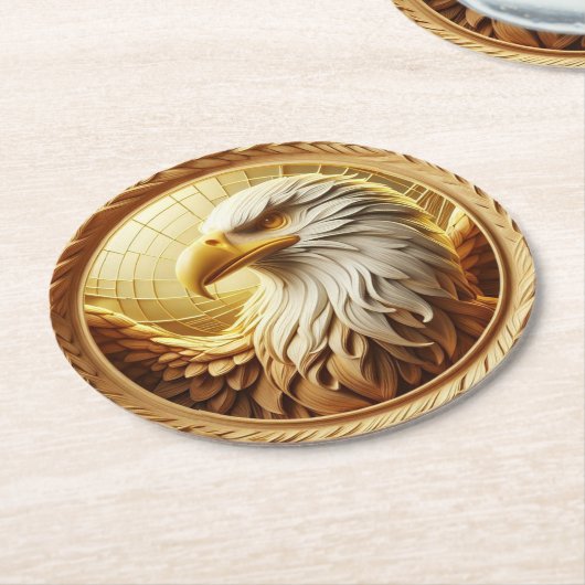 Majestueuze Adelaar: Een Gulden Tribut Ronde Kartonnen Onderzetter (Gebogen)