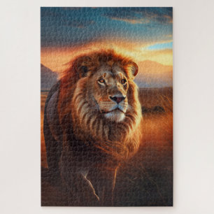 Majestueuze Afrikaanse Leeuw in een Serengeti Zons Legpuzzel