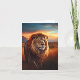 Majestueuze Afrikaanse Leeuw in een Serengeti Zons Notitiekaartje