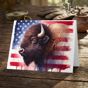Majestueuze Amerikaanse Bizon & Patriottische Vlag Bedankkaart