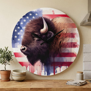Majestueuze Amerikaanse Bizon & Patriottische Vlag Grote Klok