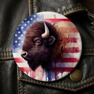 Majestueuze Amerikaanse Bizon & Patriottische Vlag Ronde Button 6,0 Cm