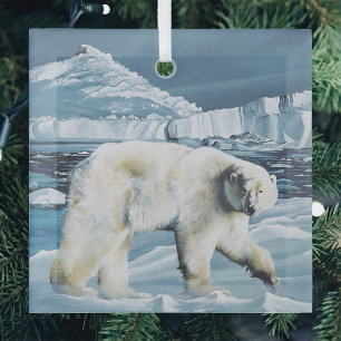 Majestueuze Arctische Ijsbeer Blauwe Gletsjers Ijs Glas Ornament