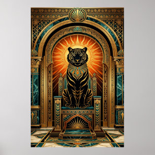 Majestueuze Art Deco Tijger Goud Folie Stijl Poster