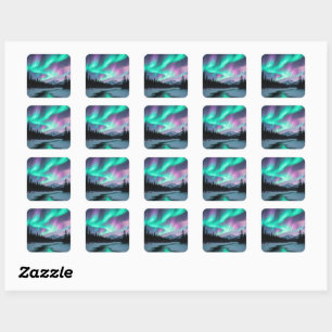 Majestueuze Aurora Borealis over besneeuwd landsch Vierkante Sticker
