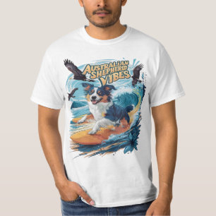 Majestueuze Australische Herder Hond Surfen op de T-shirt