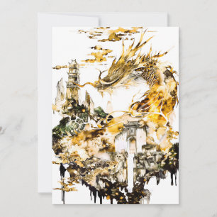 Majestueuze Aziatische Mythologie Draak Tempel Fan Feestdagenkaart