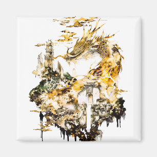Majestueuze Aziatische Mythologie Draak Tempel Fan Magneet