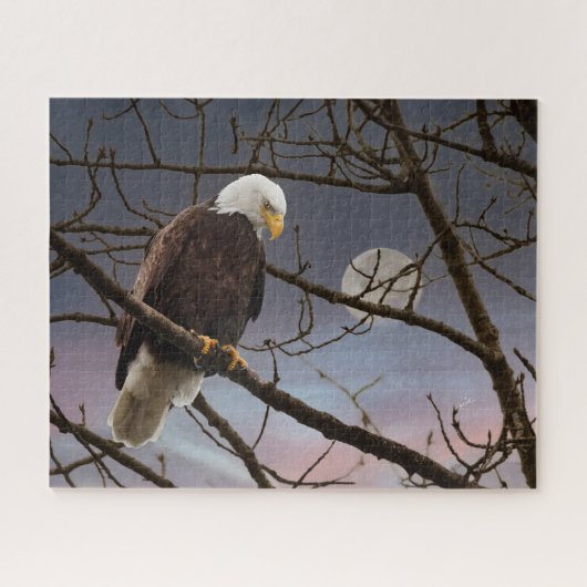 Majestueuze Bald Eagle onder volle maan Legpuzzel (Horizontaal)