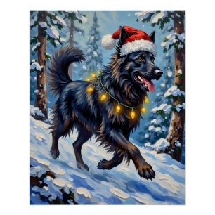 Majestueuze Belgische Herdershond Sneeuwbos Kerstm Perfect Poster