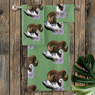Majestueuze Bighorn Bruine Ram Schaap Groene Berg Bad Handdoek