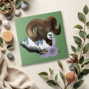 Majestueuze Bighorn Bruine Schaap Ram Groen Bergen Tegeltje
