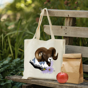 Majestueuze Bighorn Bruine Schaap Ram Groen Bergen Tote Bag