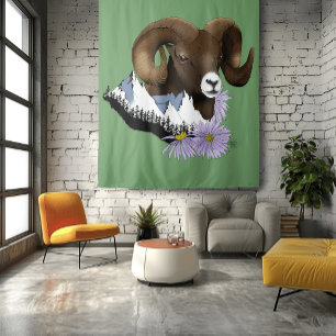 Majestueuze Bighorn Bruine Schaap Ram Groene Berge Wandkleed