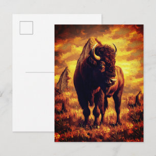 Majestueuze Bizon Olie Schilderij – Wilde Prairie Briefkaart