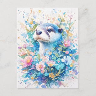 Majestueuze Blauwe Otter in Lente Bloemenweide Briefkaart