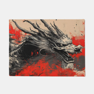 Majestueuze Chinese Draak met Rode Inkt Splatter Deurmat