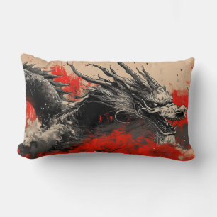 Majestueuze Chinese Draak met Rode Inkt Splatter Kussen