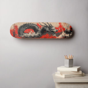 Majestueuze Chinese Draak met Rode Inkt Splatter Skateboard