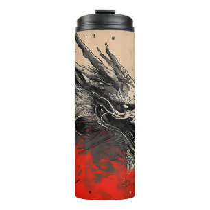 Majestueuze Chinese Draak met Rode Inktspatten Thermosbeker