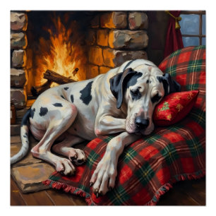 Majestueuze Dog Argos Slapend bij Open Haard Gezel Perfect Poster