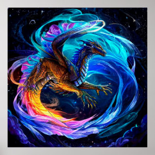 Majestueuze Drakenkunst Met Levendige Krullen Voor Poster