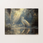 Majestueuze Egret Staande in een serene zonovergot Legpuzzel (Horizontaal)