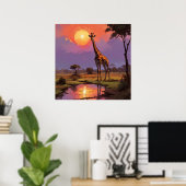 Majestueuze Giraffe in het wild tijdens zonsonderg Poster (Thuiskantoor)