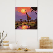 Majestueuze Giraffe in het wild tijdens zonsonderg Poster (Keuken)