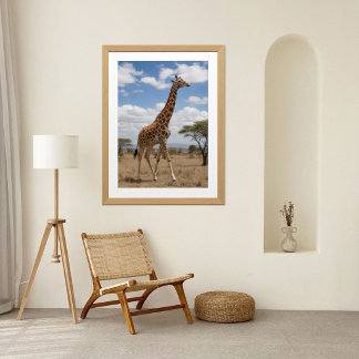 Majestueuze Giraffe Lopend over de Afrikaanse Sava Perfect Poster