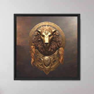 Majestueuze Golden Lion Crest Fantasy uitgerekt Canvas Afdruk