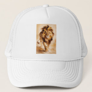Majestueuze Gouden Leeuw Abstract Schilderij Luxe Trucker Pet