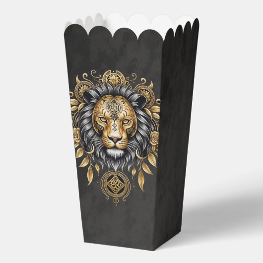 Majestueuze gouden leeuwenkop met zwarte manen. bedankdoosjes (Achterkant)