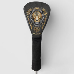 Majestueuze gouden leeuwenkop met zwarte manen. golfheadcover